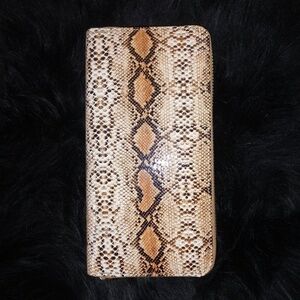 BROWN SNAKE SKIN SINGLE ZIPPER ORGANIZER WALLET